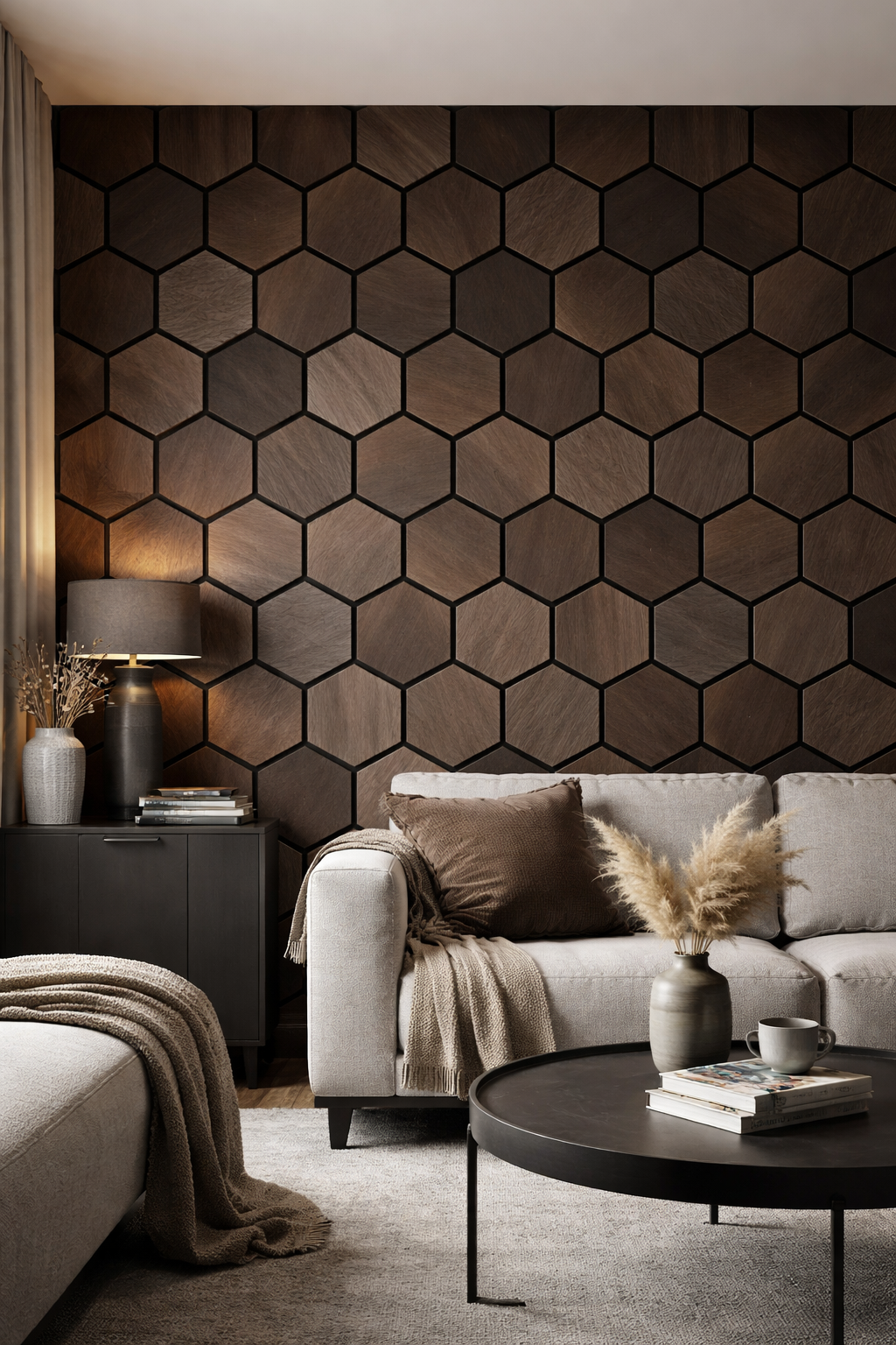 Dekorative Hexagon Veggpaneler i Tre